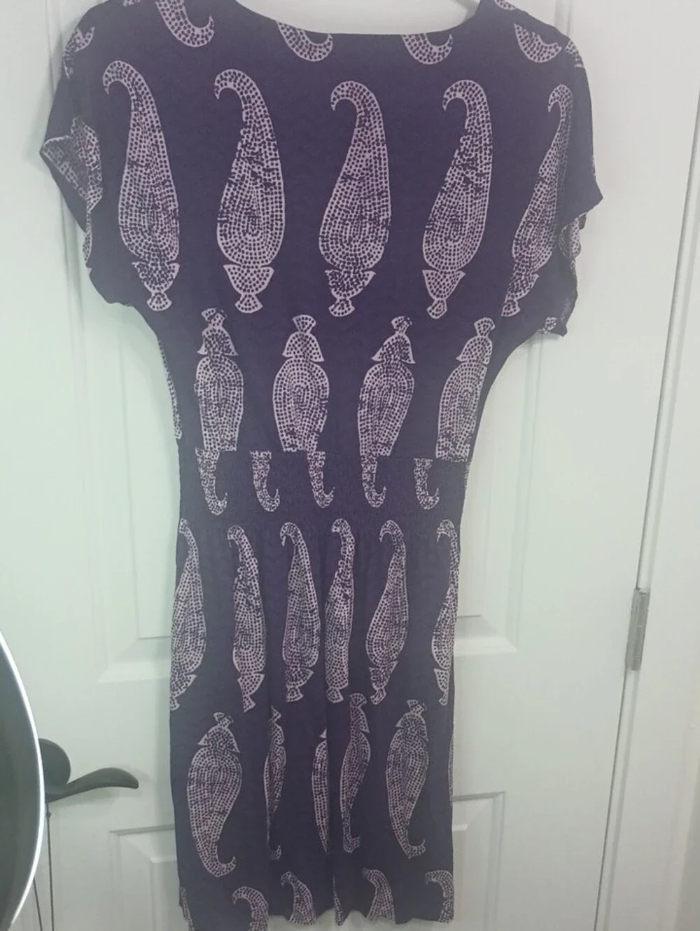 Tory Burch Navy Midi Dress with Lilac Paisley Motif
